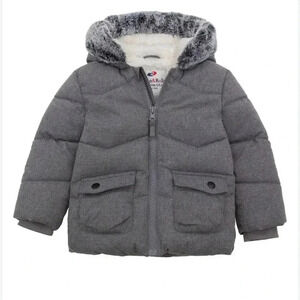 Rolls & RollaSherpa Lined Mini Fur Trim Hooded Puffer Jacket  6-9 months Gray